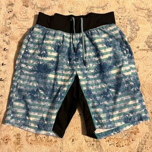 lululemon athletica Blue and White Striped Swim Hybrids